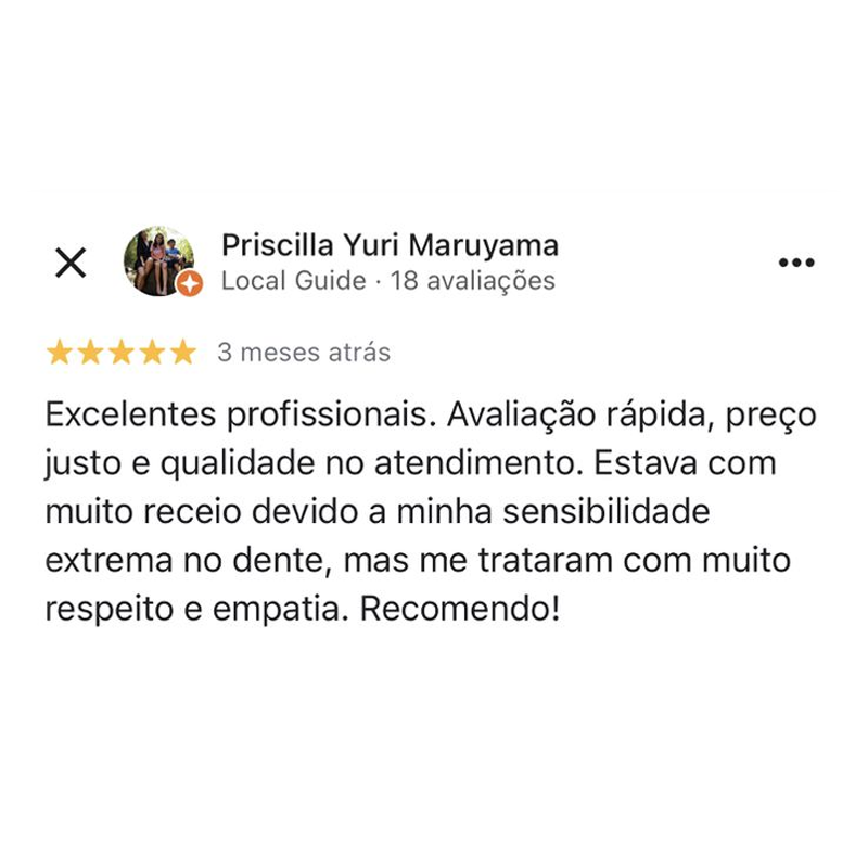 Depoimento de paciente da Oral Person no Google